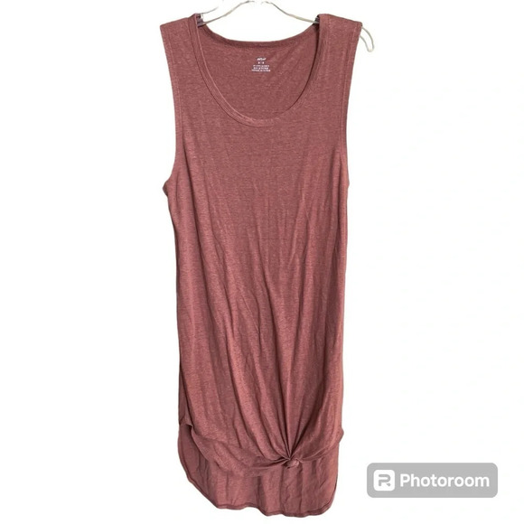 Aerie Dress Womens M Red Tank Scoop Neck Sleeveless Linen Blend Midi Solid - Picture 1 of 9